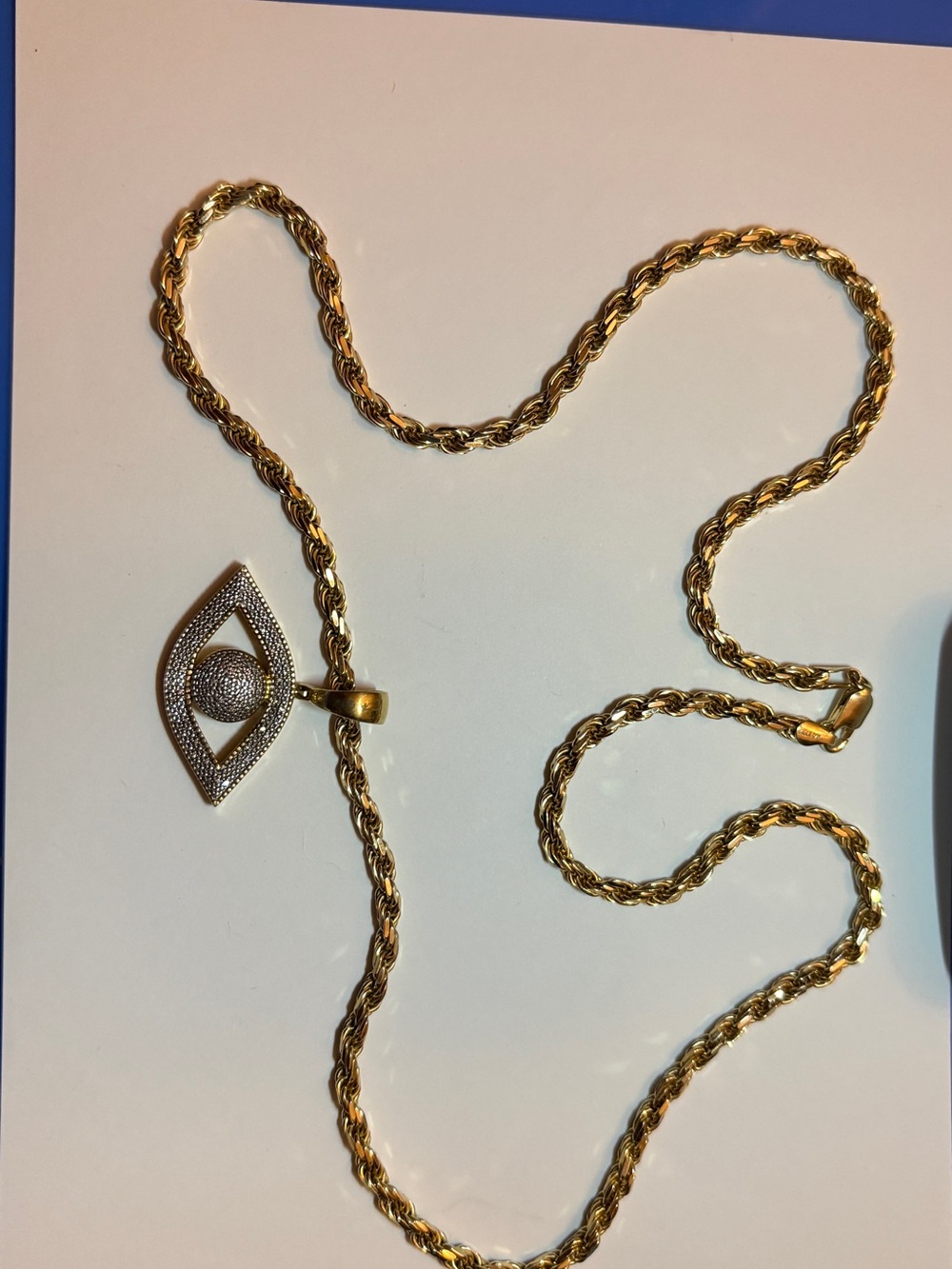 Gold-Tone Rope Chain Necklace with Pave Eye Pendant
